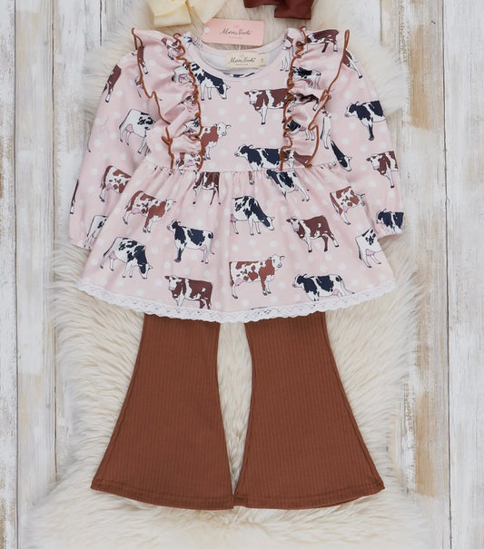 Brown cow ruffle outfit
