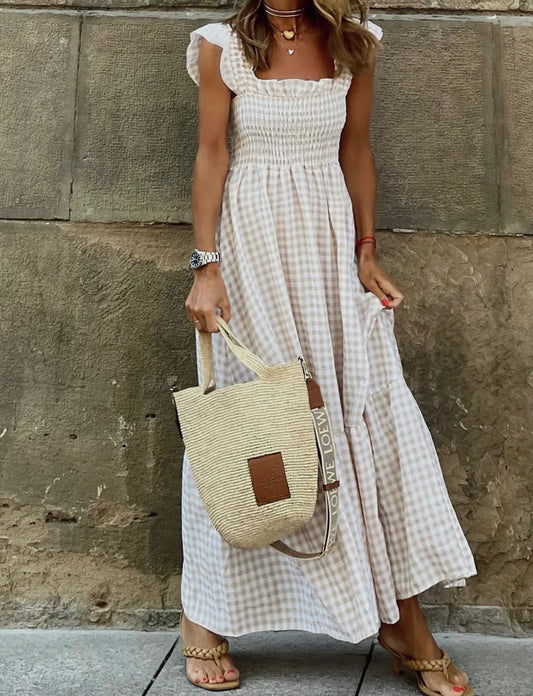 Gingham smocked maxi dress