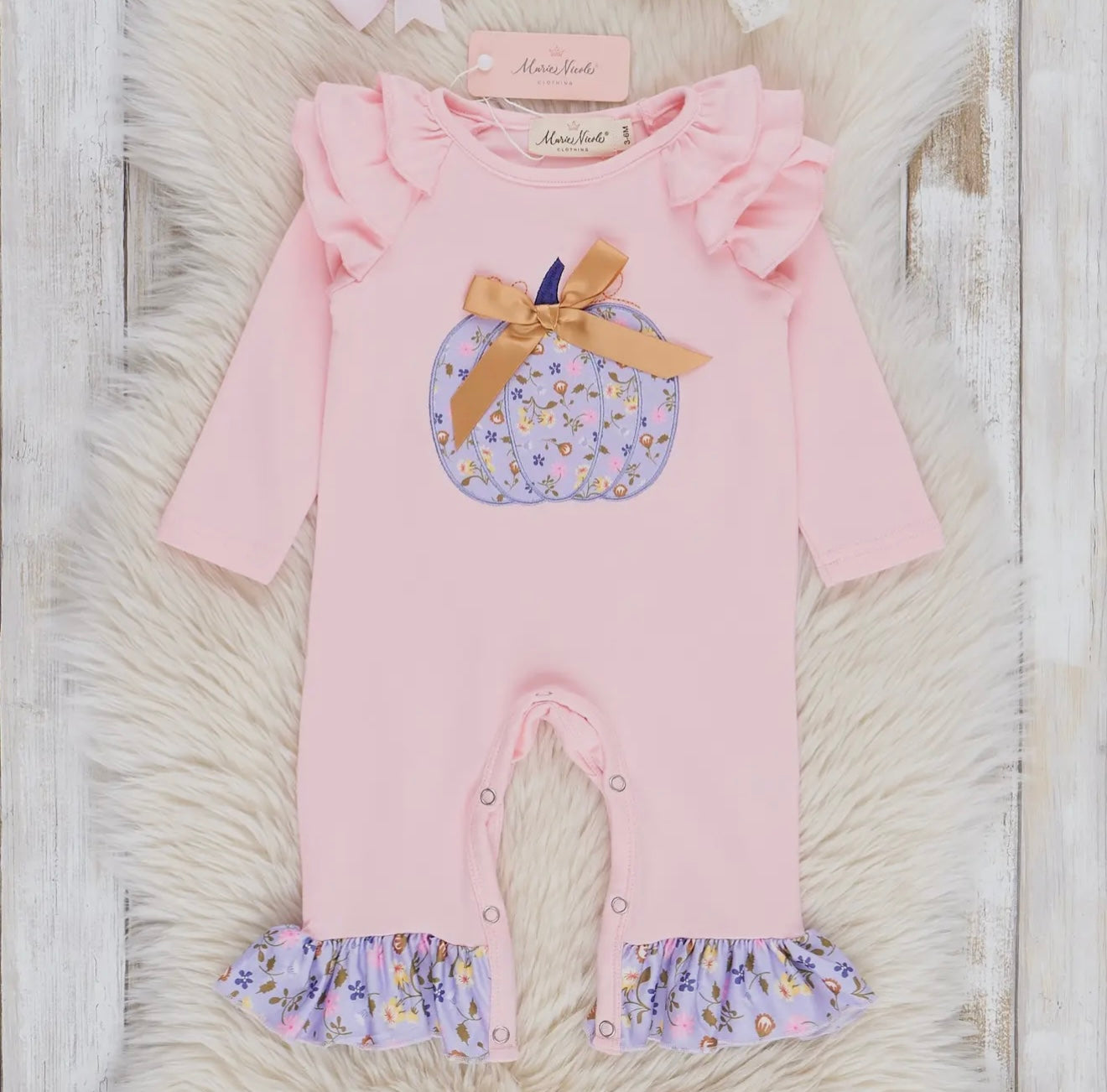 Pink & lilac pumpkin ruffle romper