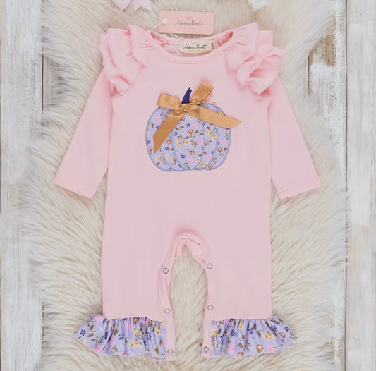 Pink & lilac pumpkin ruffle romper