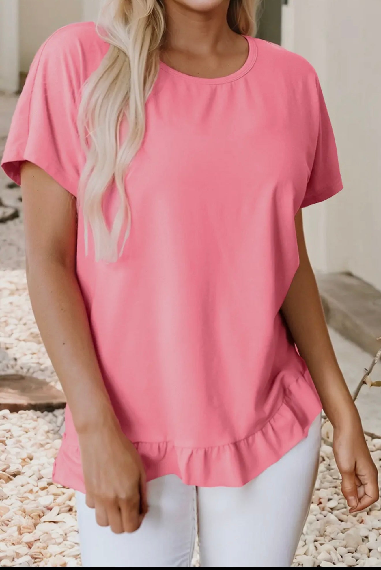 Pink frilled hem top