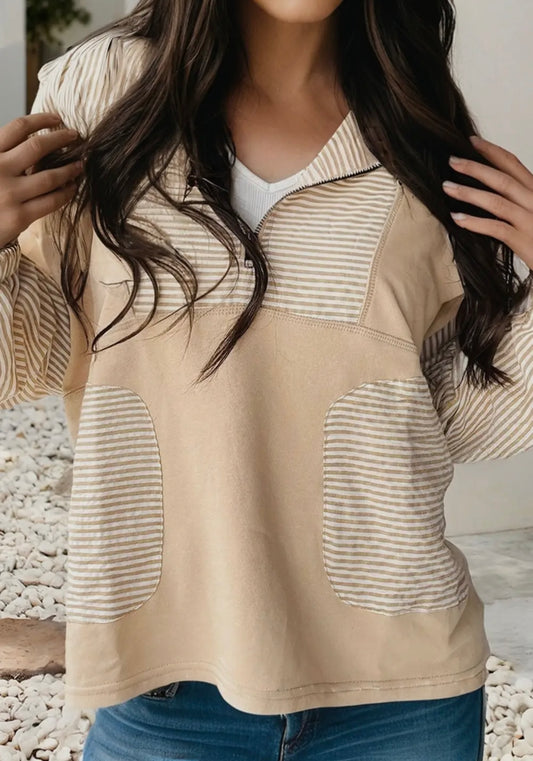 Striped collard pullover