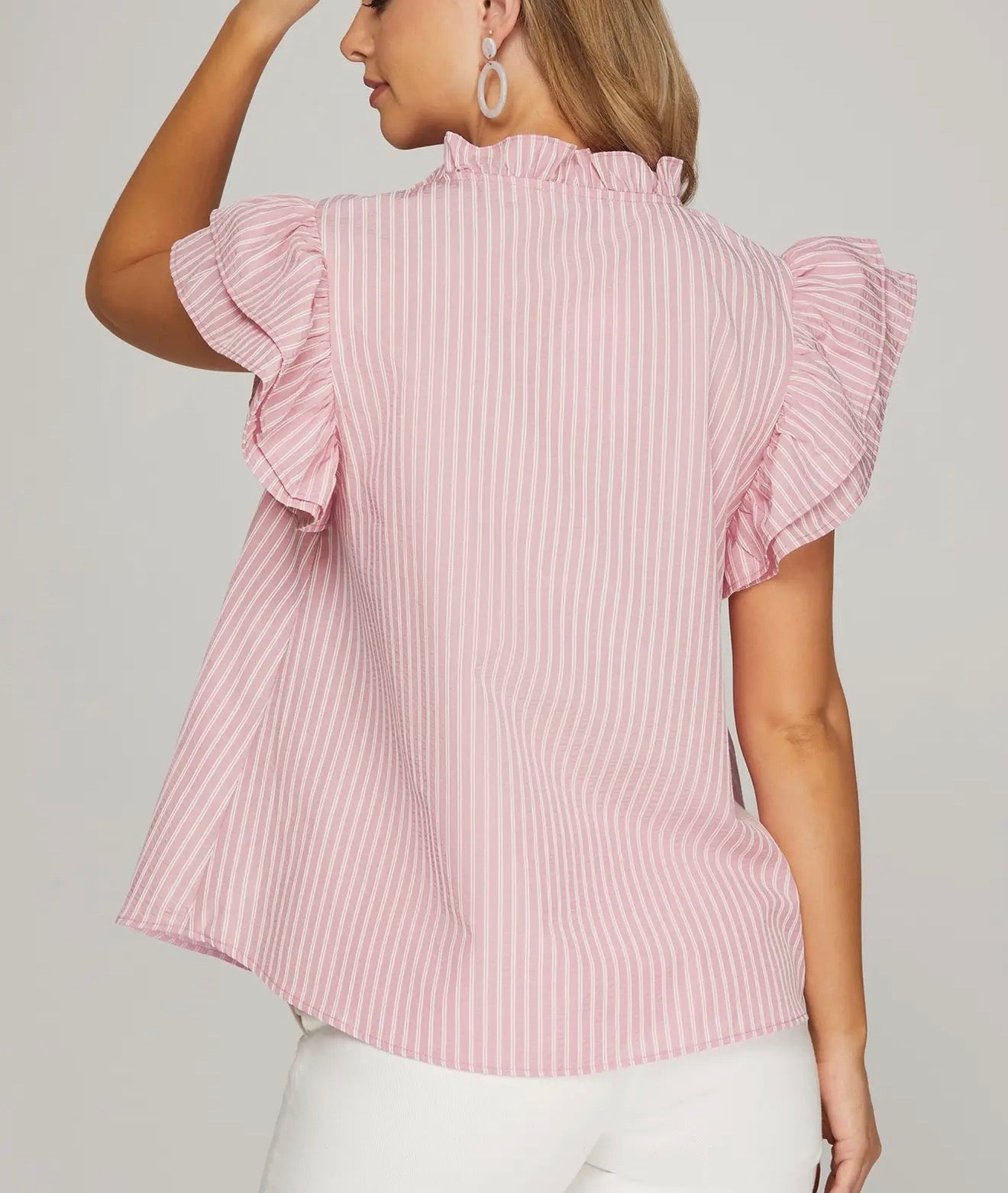 She+Sky Ruffled Sleeve Striped Blouse