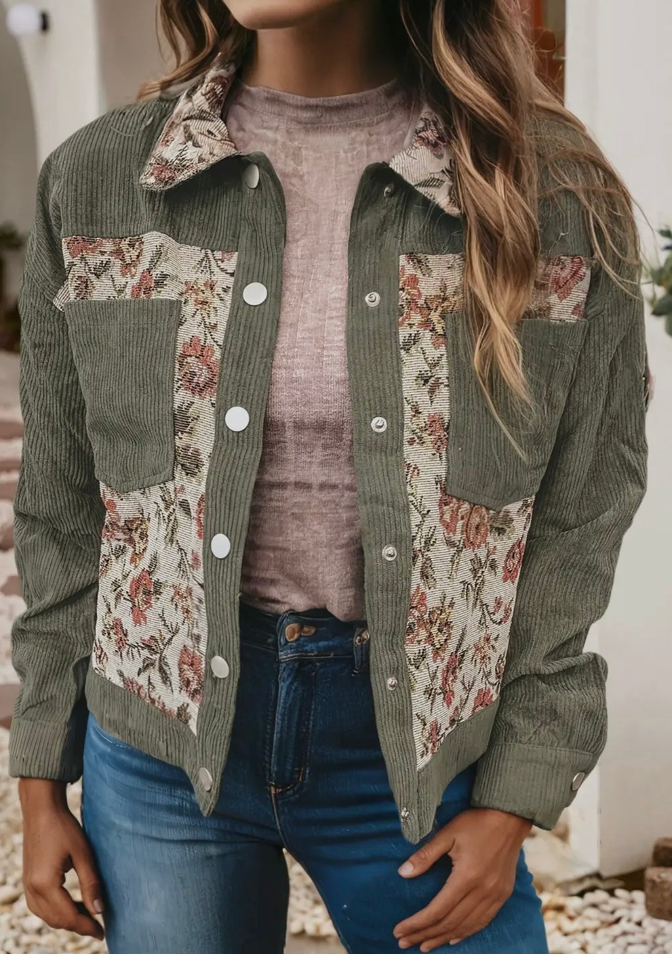 Ribbed retro floral patchwork jacket