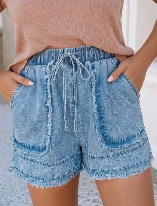 Casual Frayed Edge Denim Shorts
