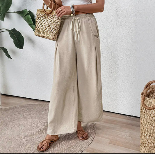 Casual elastic beige pants