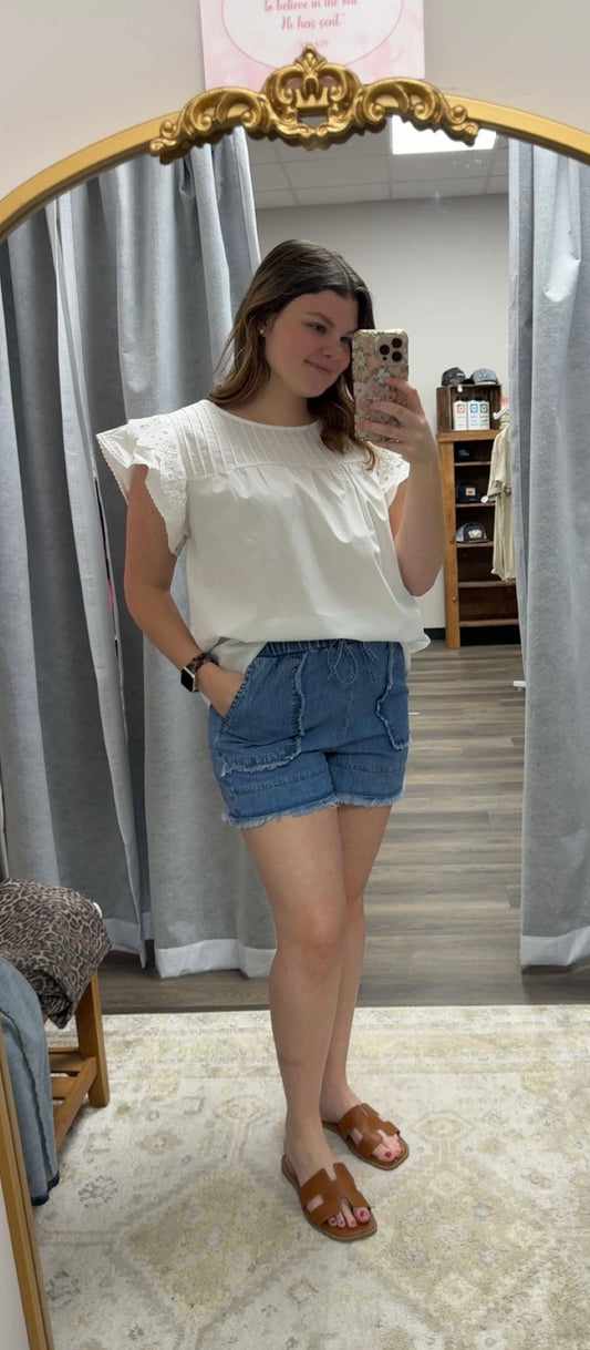 Lace detail flutter sleeve blouse