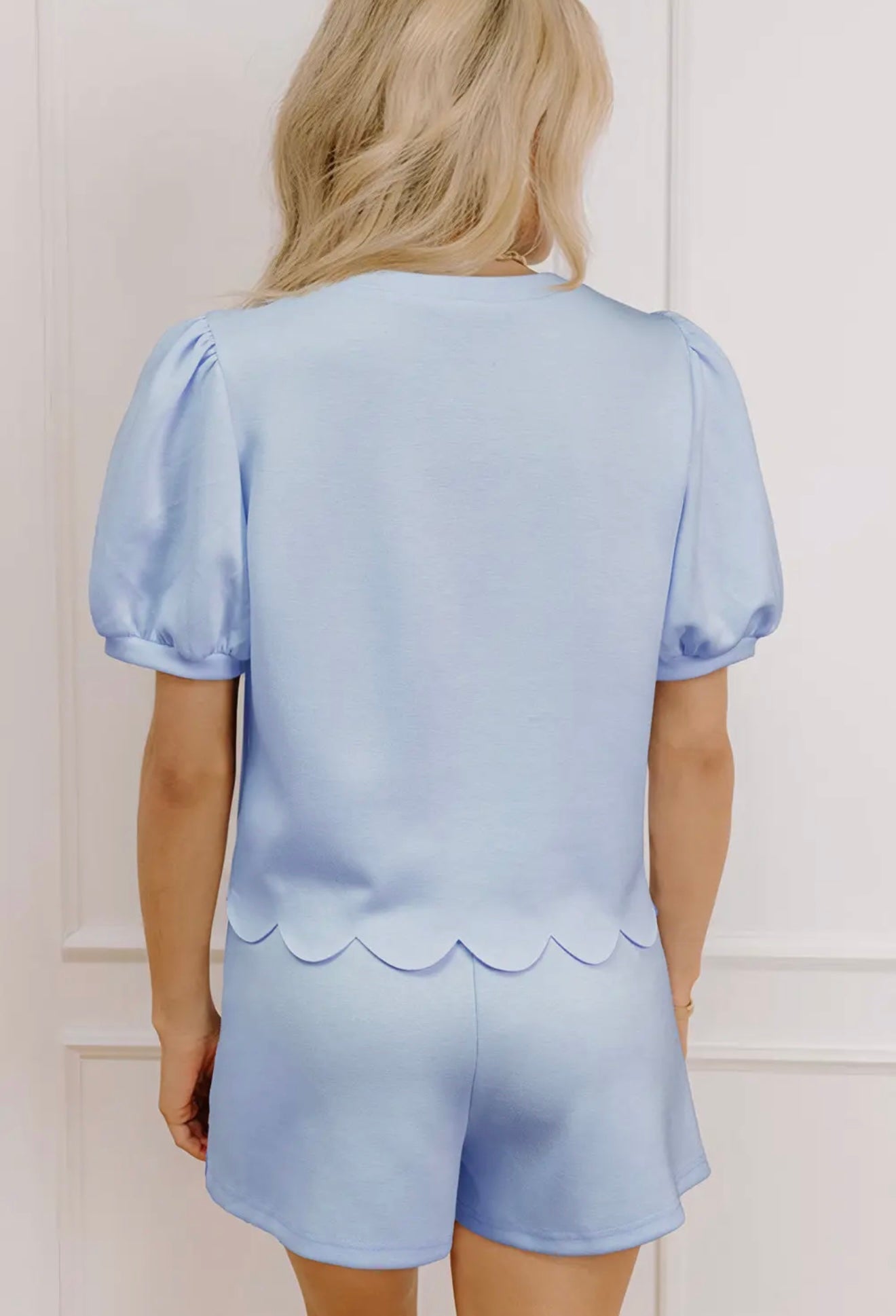 Beau Blue pearl trim skort set