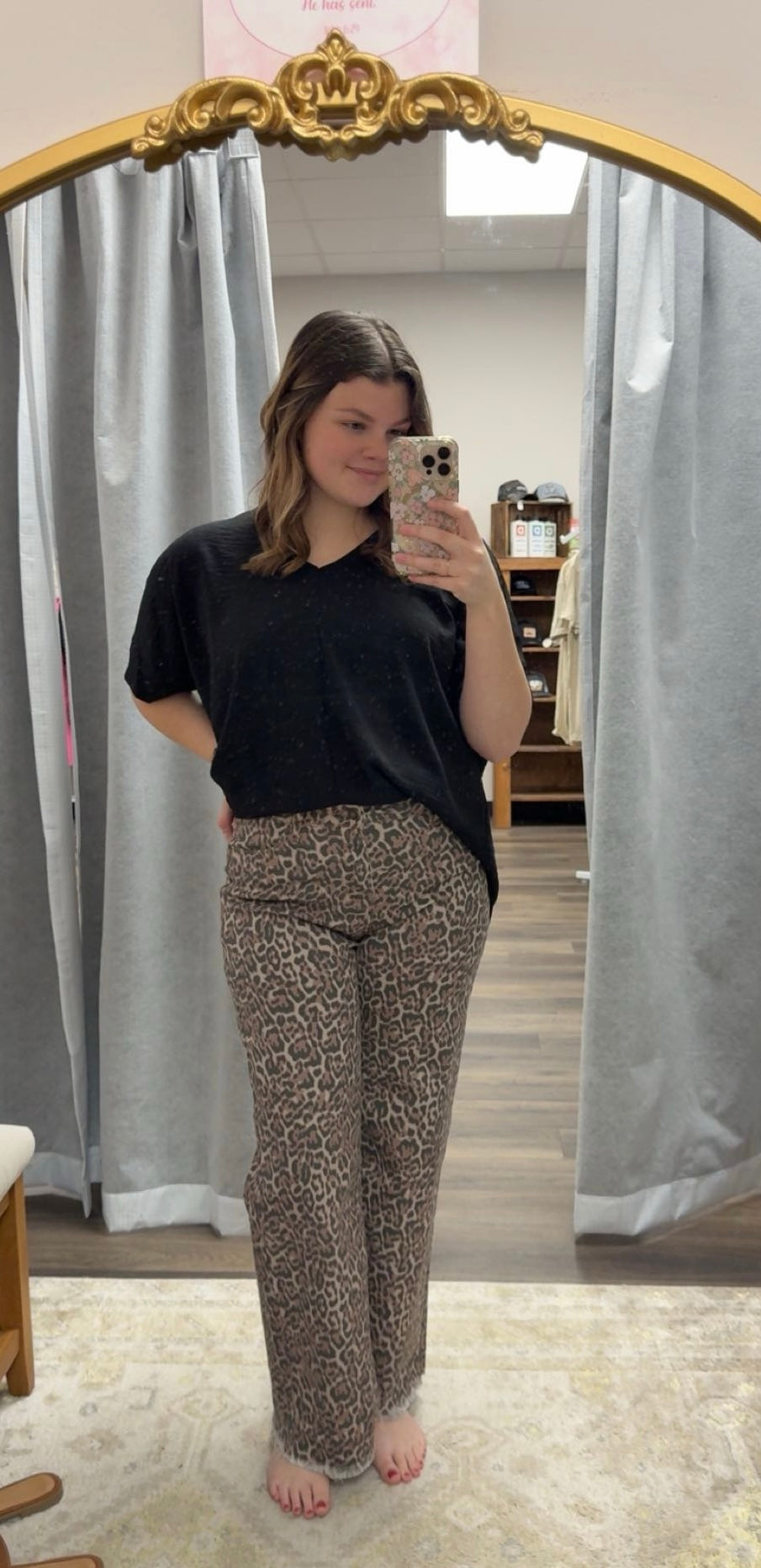 Leopard print wide leg jeans