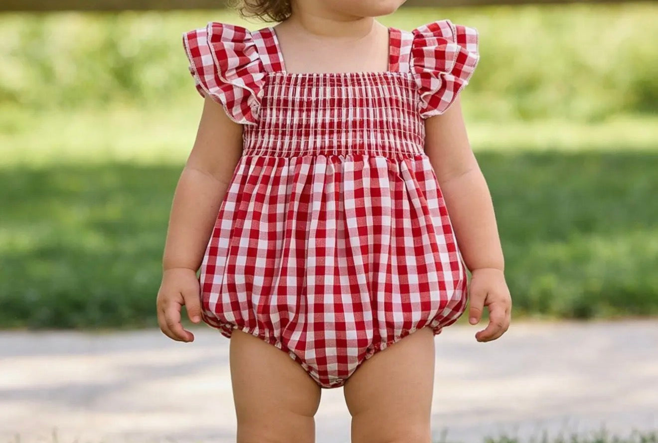 Rylee Faith Plaid Smocked Bubble