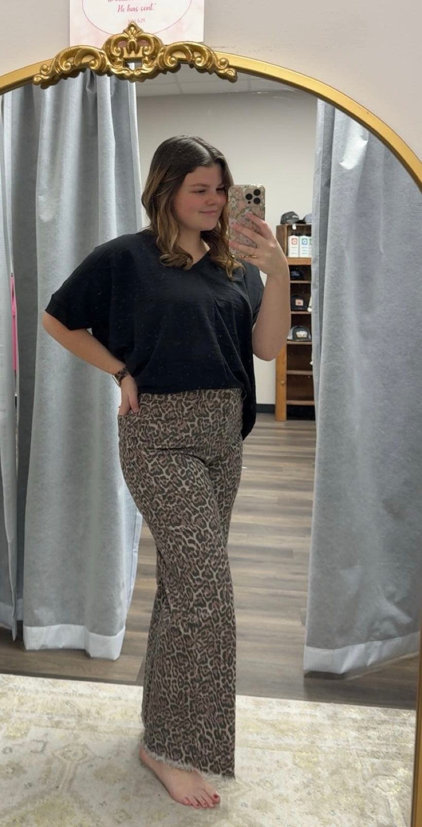 Leopard print wide leg jeans