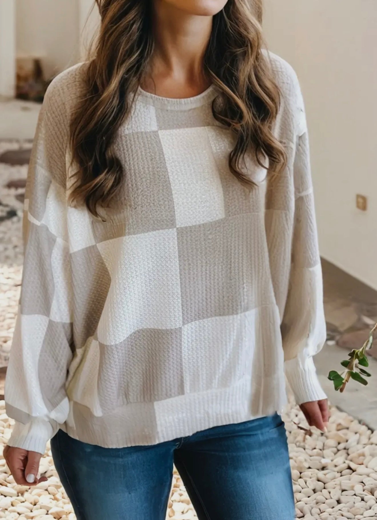 Checkered print long sleeve top