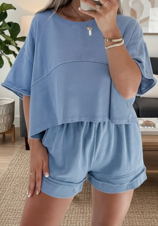 Sky blue 2pc shorts set