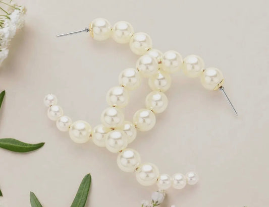 Gold pearl hoop earrings