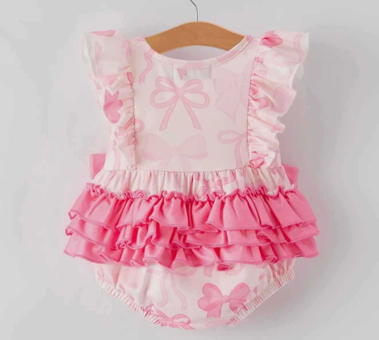 Baby girls pink bow print romper