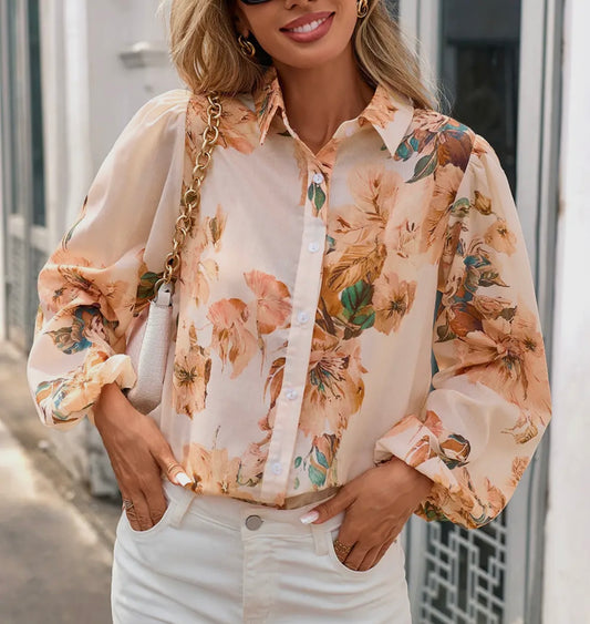 Floral puff sleeve light weight blouse