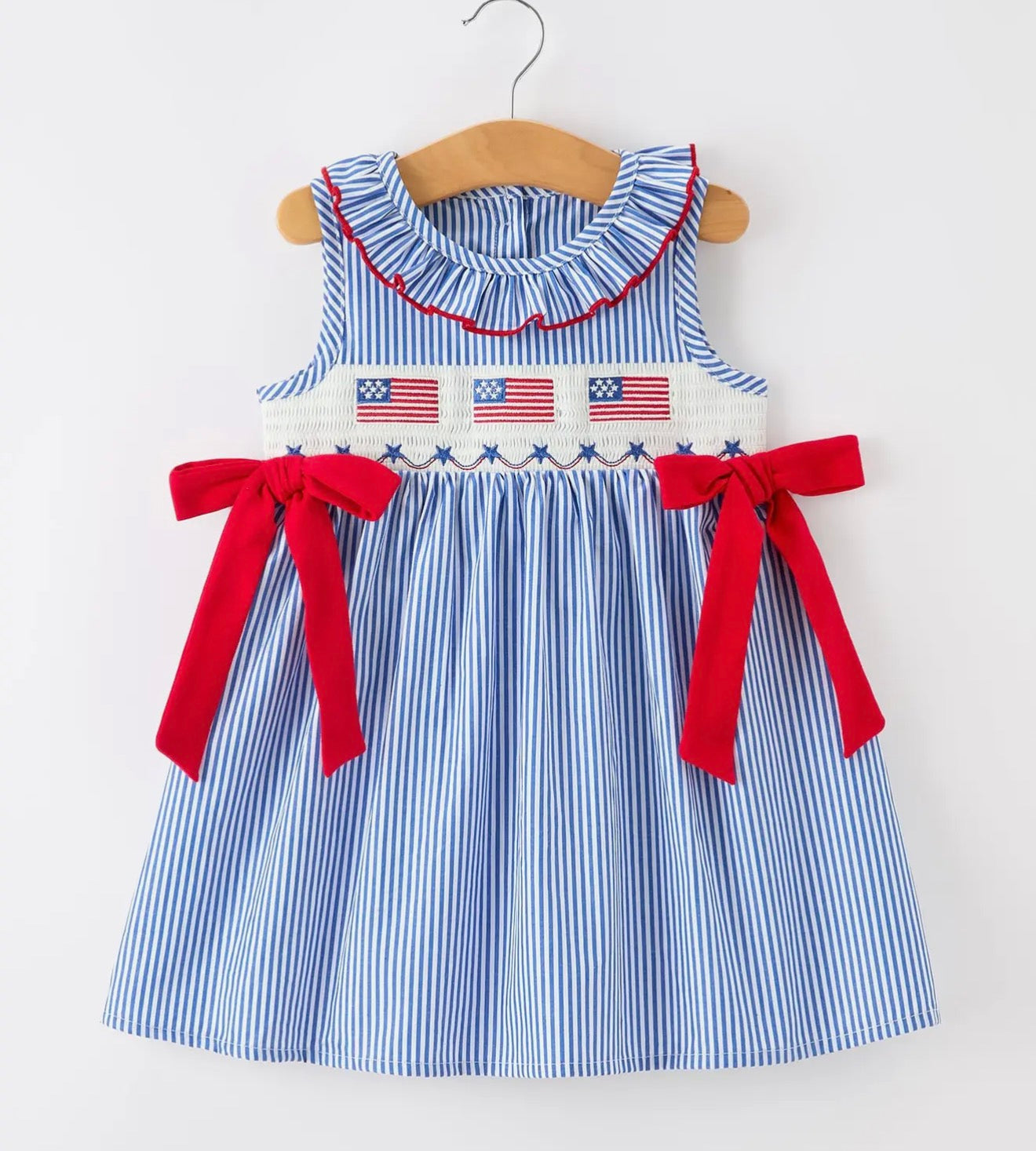 Rylee Faith Flag Embroidered Bow Dress