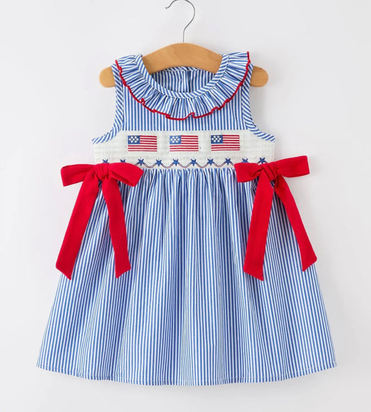 Rylee Faith Flag Embroidered Bow Dress