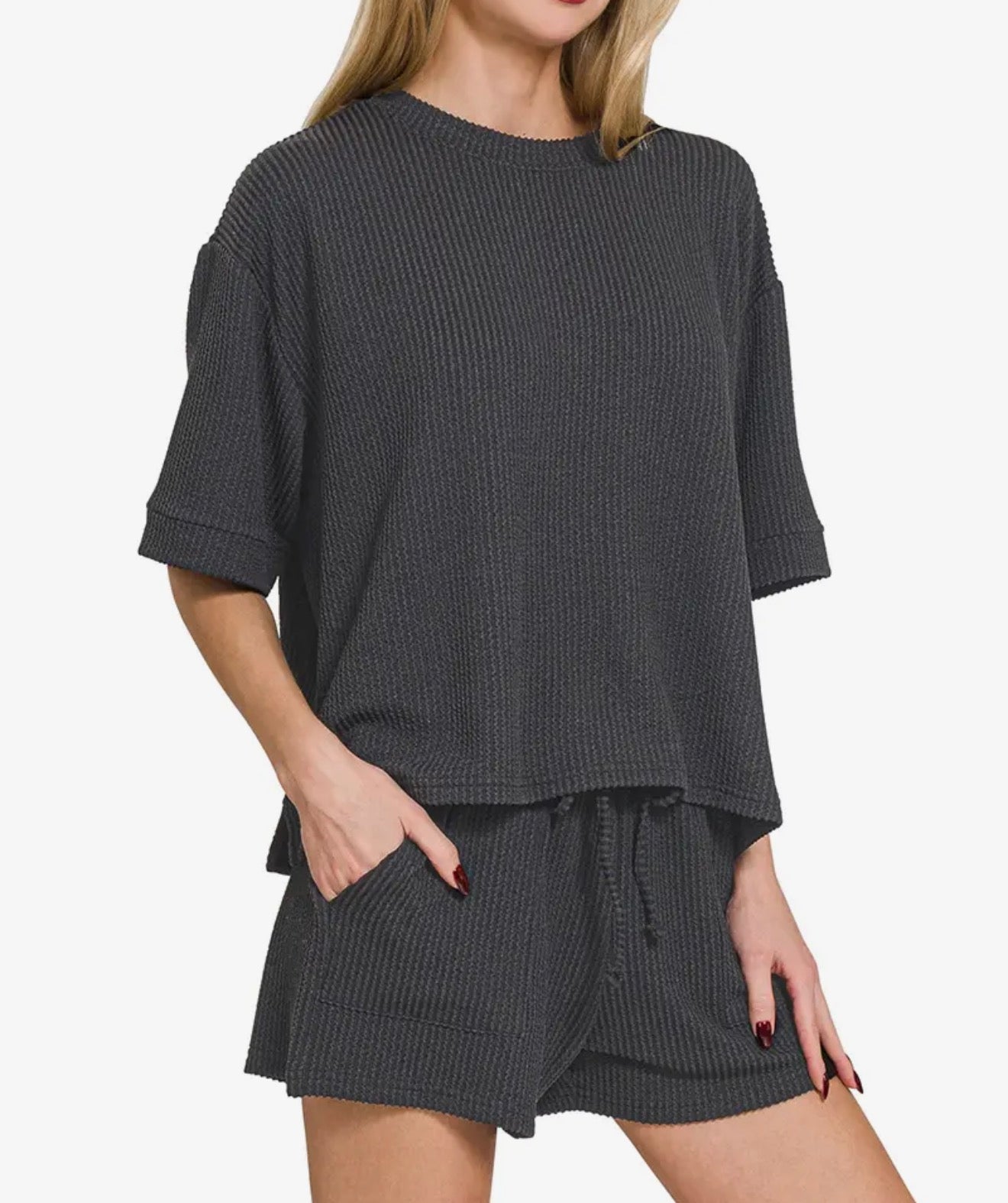 Zenana Corded 2pc Casual Shorts Set