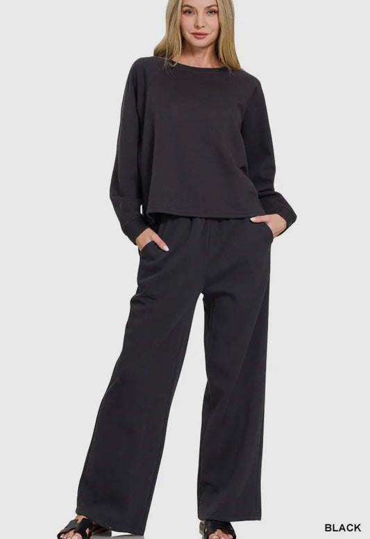 Fleece raglan sleeve pullover & sweatpants set