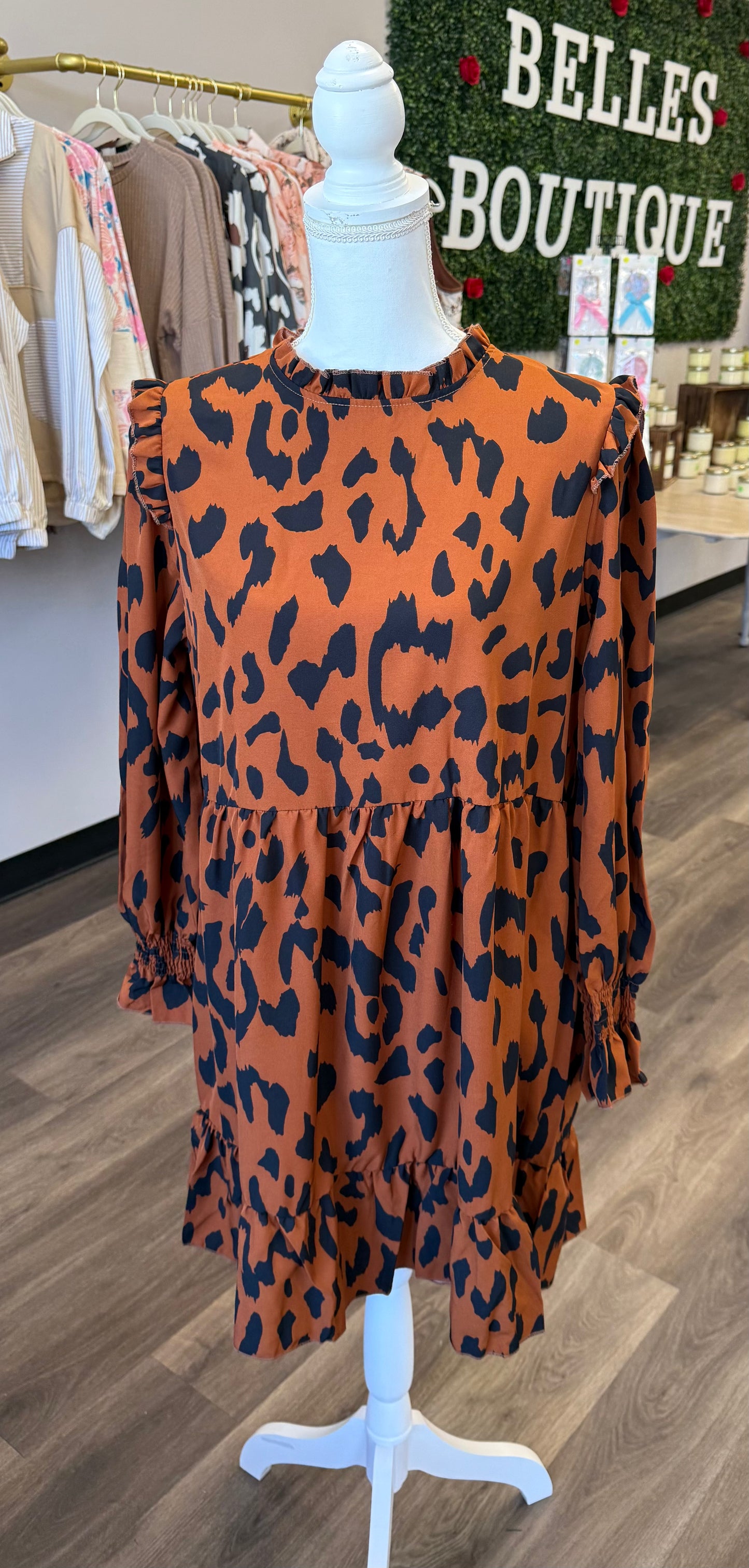 Long sleeve leopard print dress