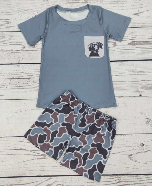 Boys dog camo shorts set
