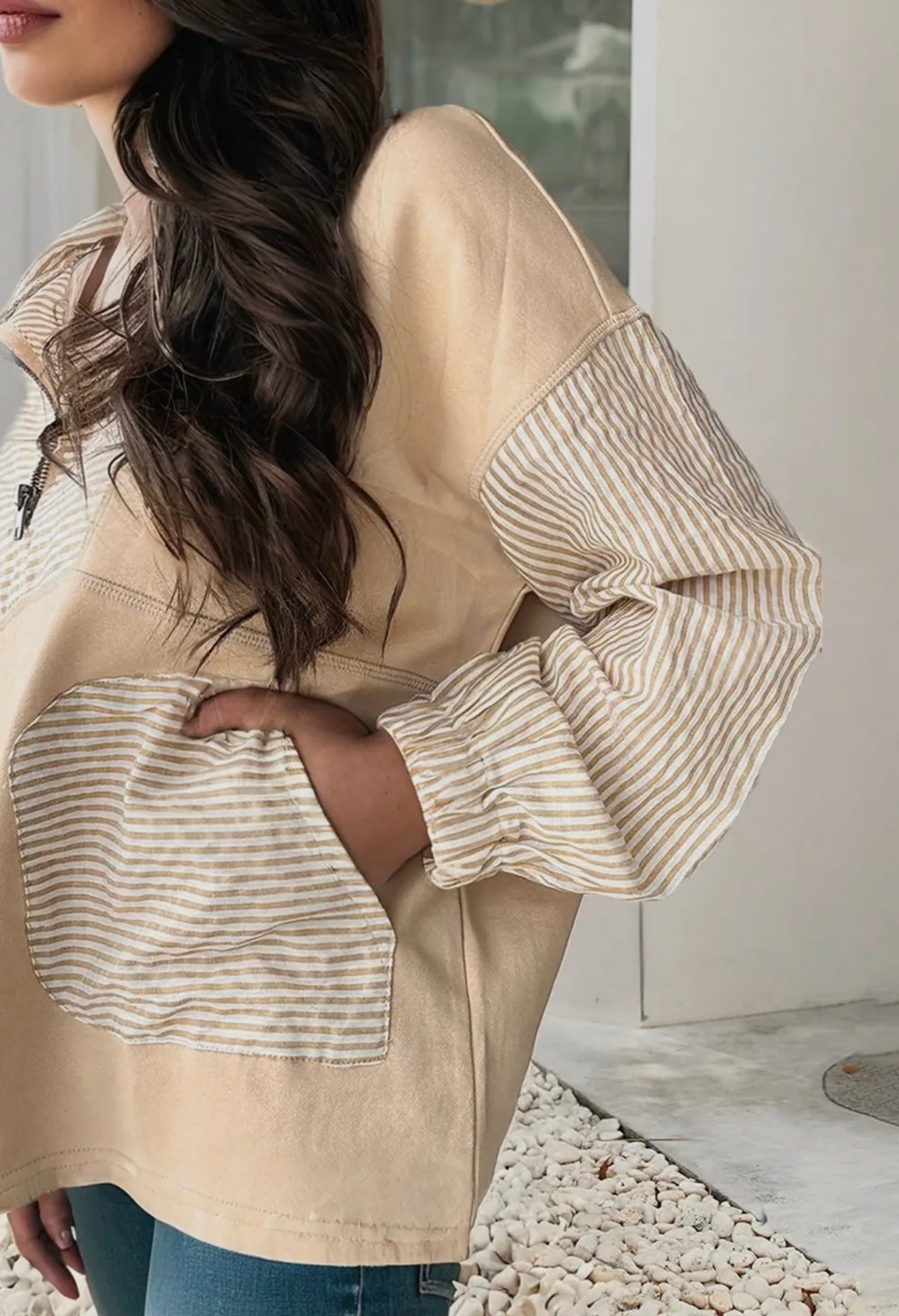 Striped collard pullover
