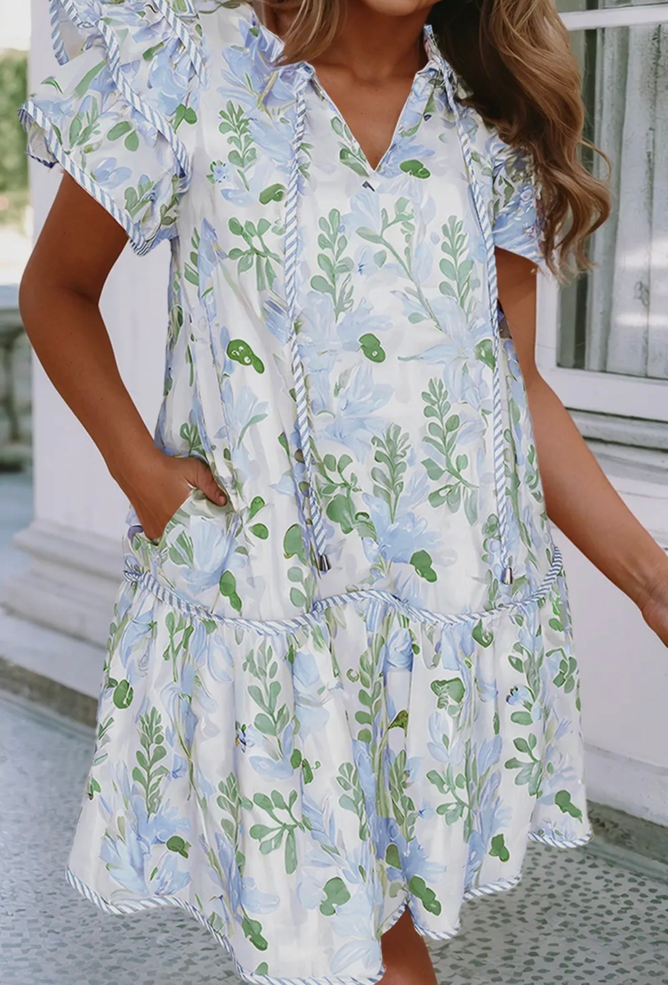 Floral Edge Layered Short Sleeve Mini Dress