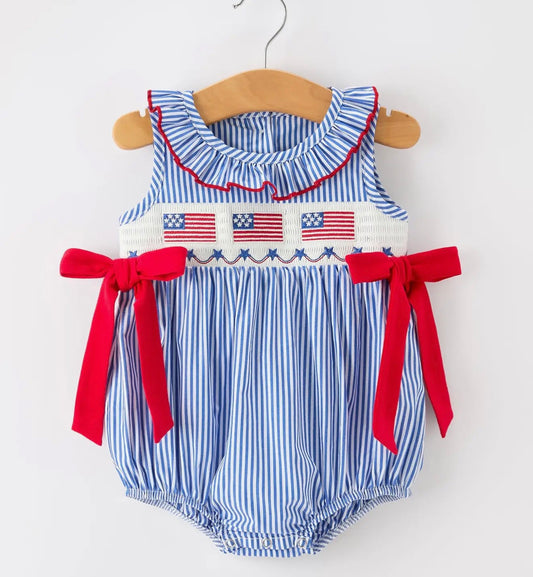 Rylee Faith Flag Embroidered Bow Bubble