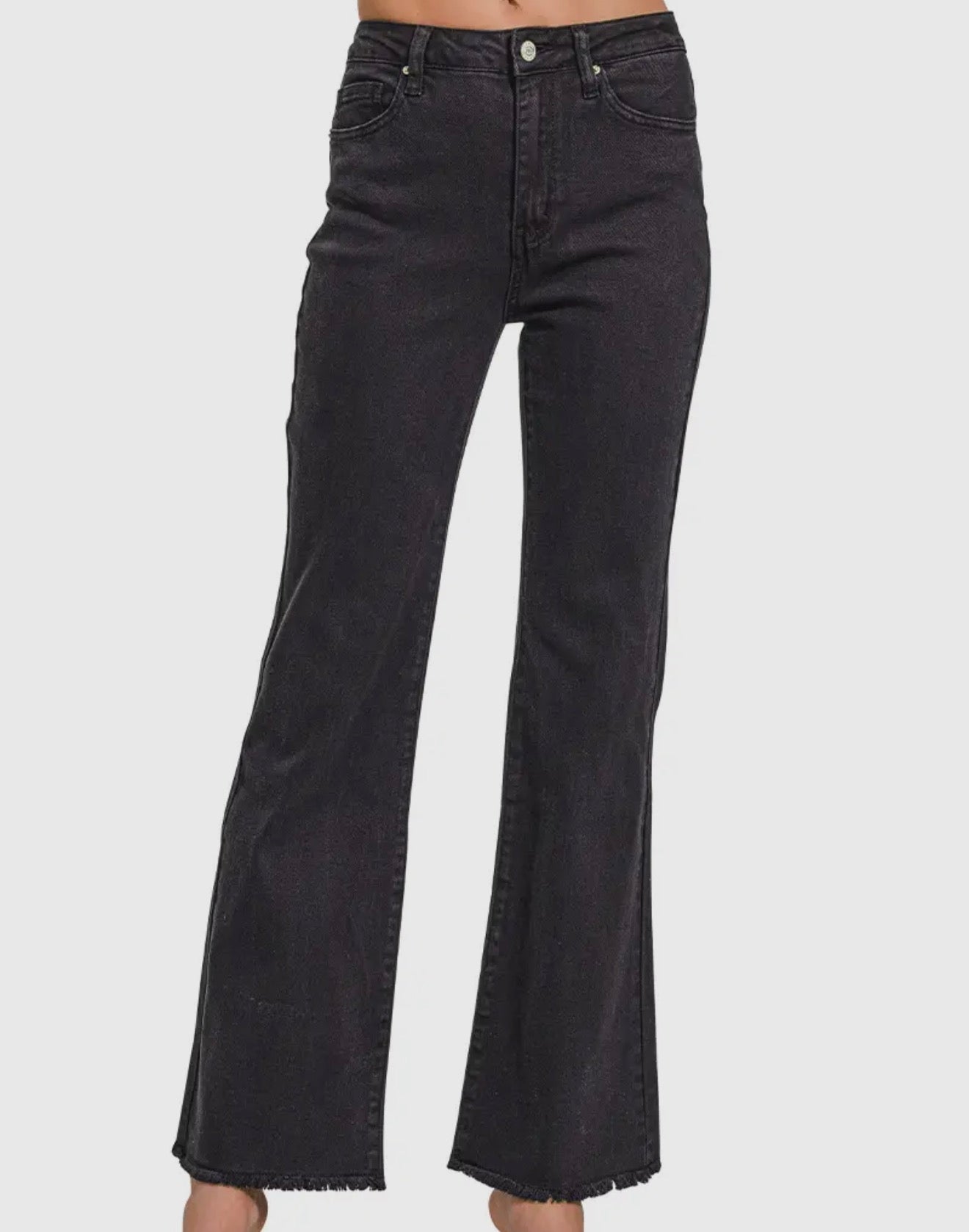 Acid wash frayed hem straight leg jeans