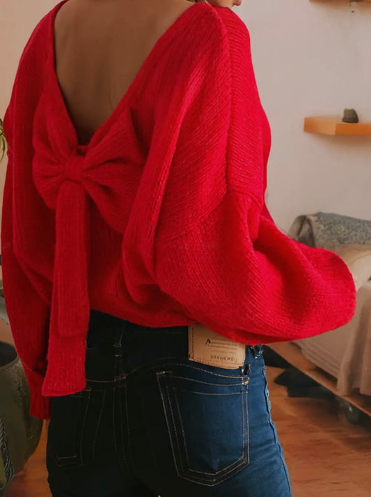 Bow back red sweater