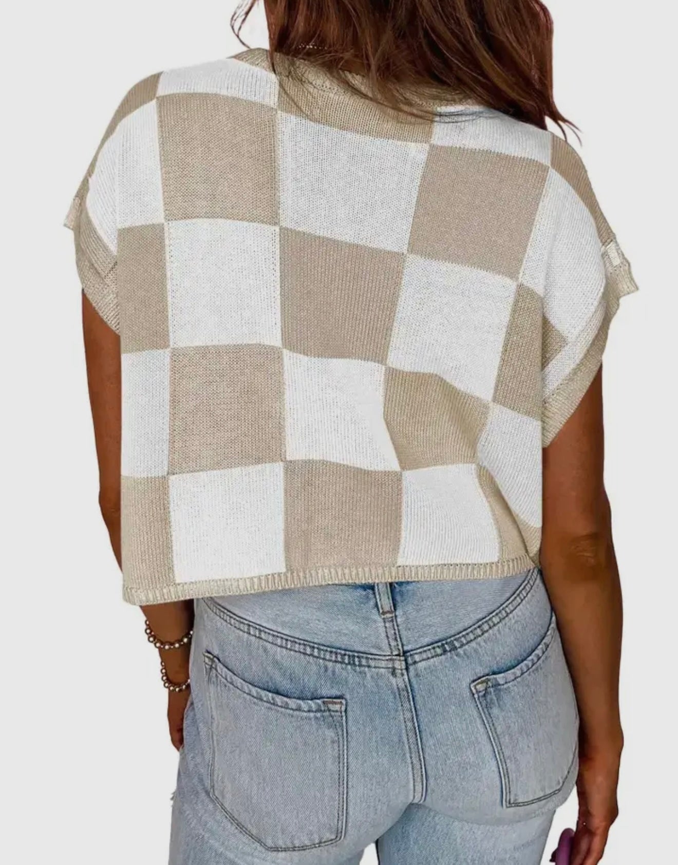 Checkered color block knit vest