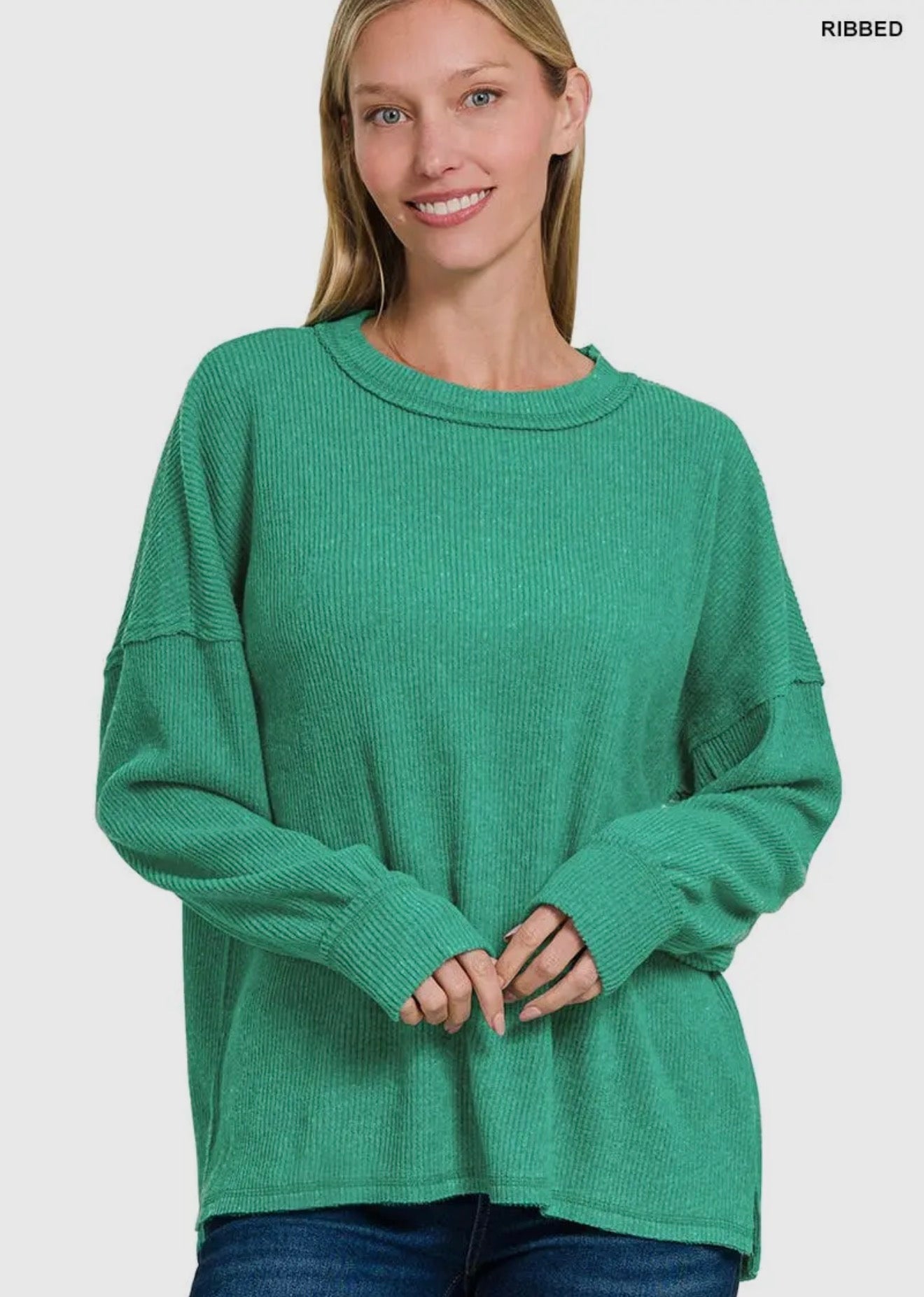 Brush ribbed exposed seam sweater Forest