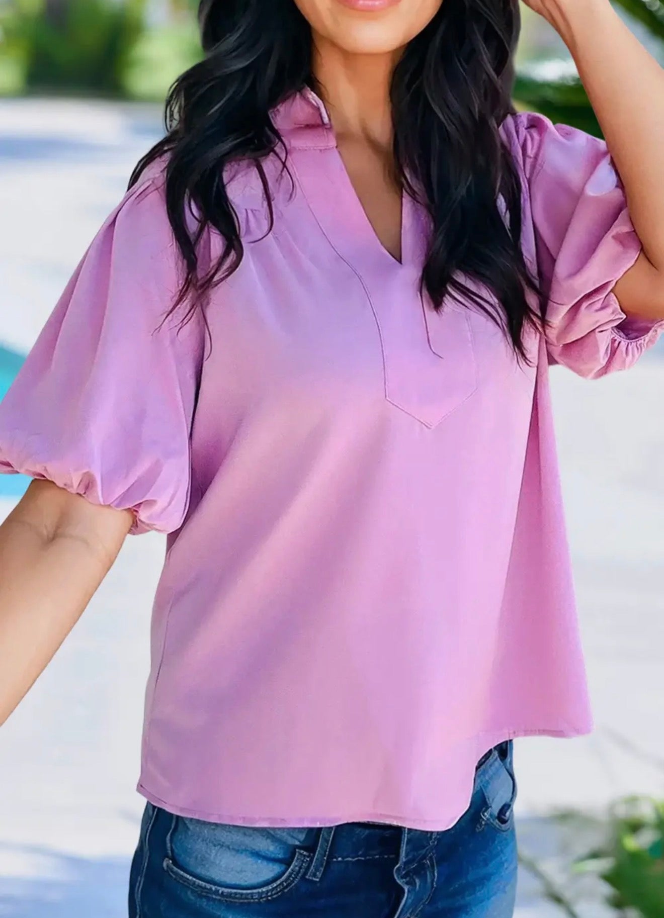 V-Neck Puff Sleeve Blouse
