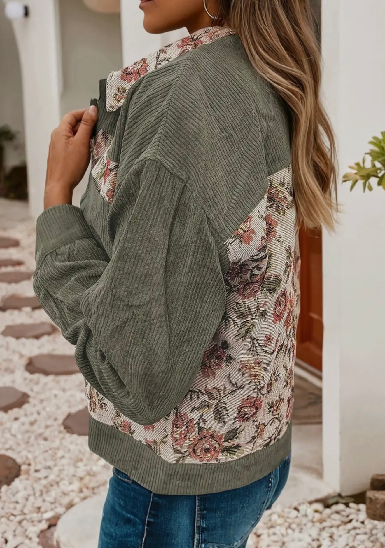 Ribbed retro floral patchwork jacket