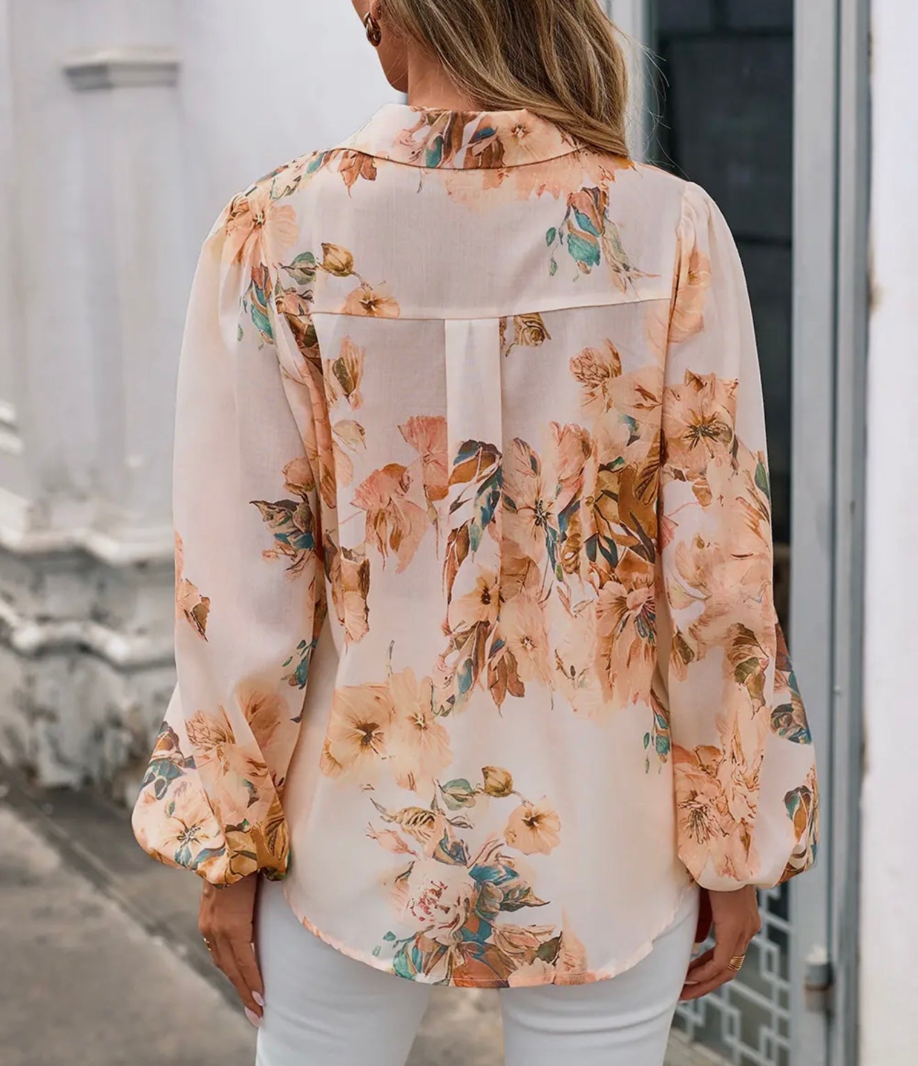 Floral puff sleeve light weight blouse