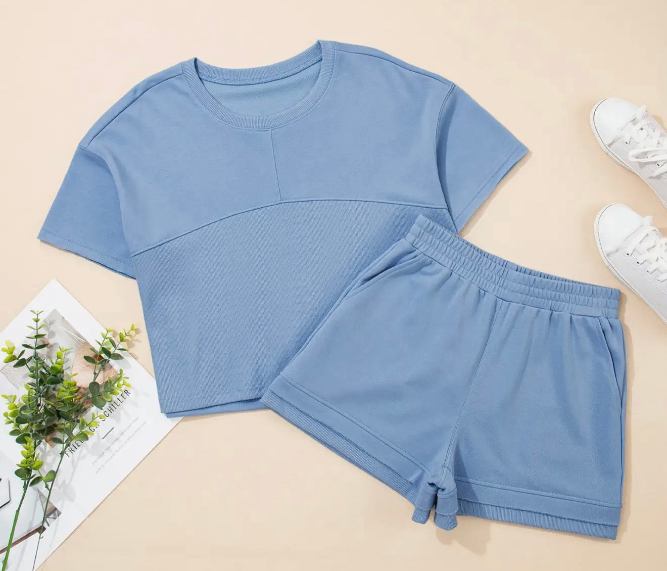 Sky blue 2pc shorts set