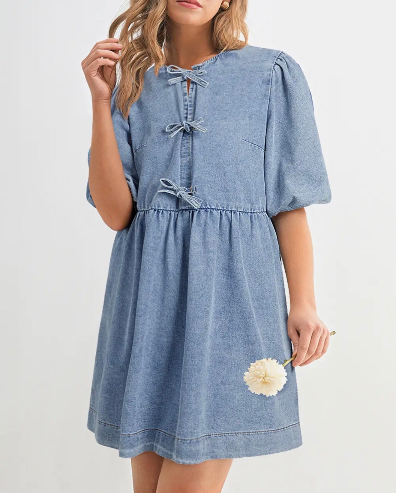 Denim Bow Knot Mini Dress
