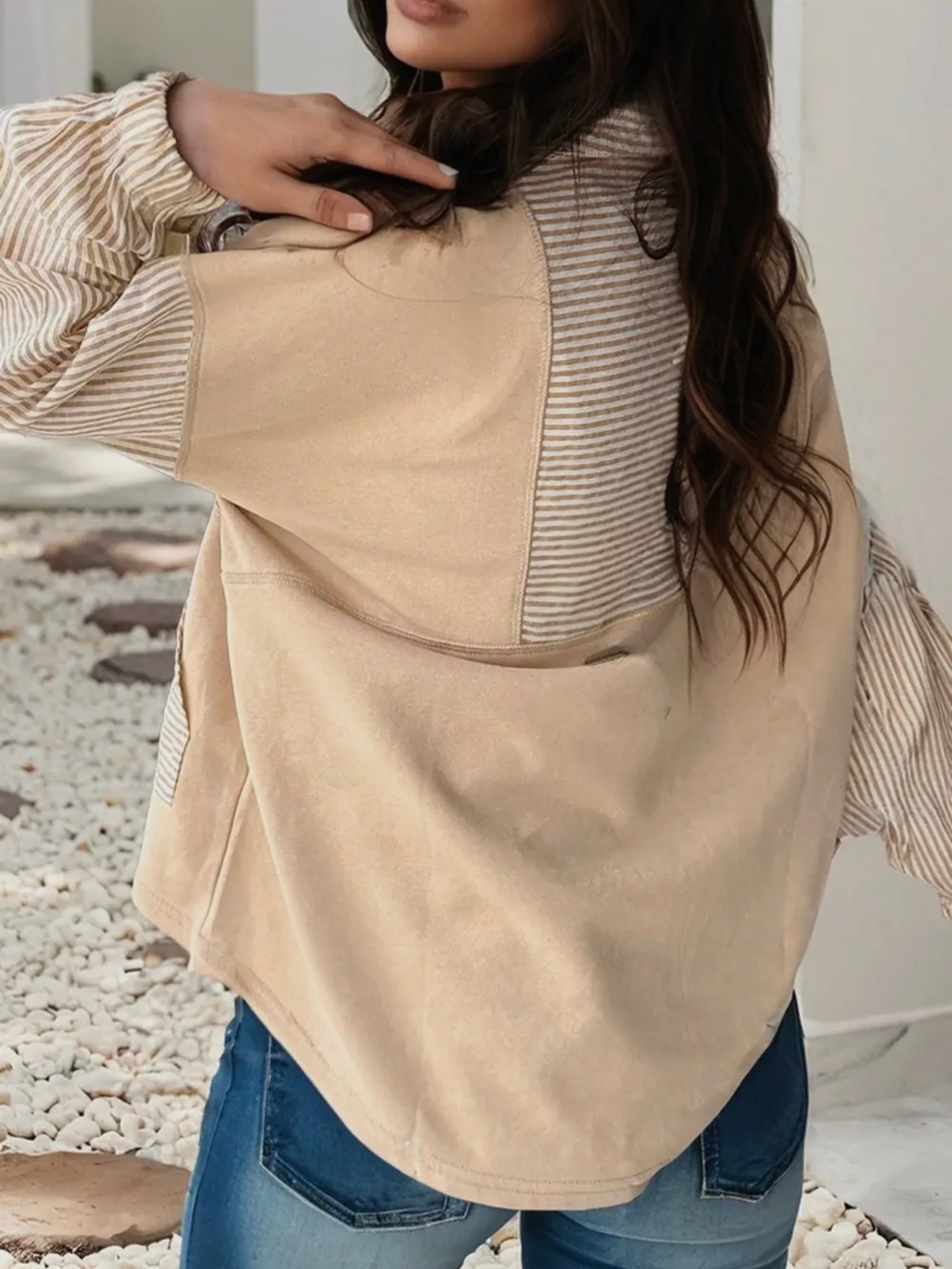 Striped collard pullover