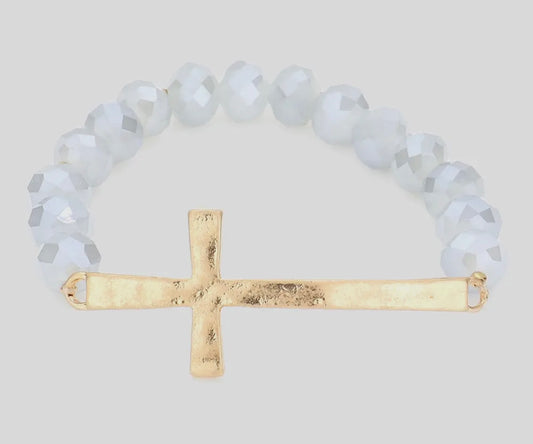 Beaded cross bracelet light blue