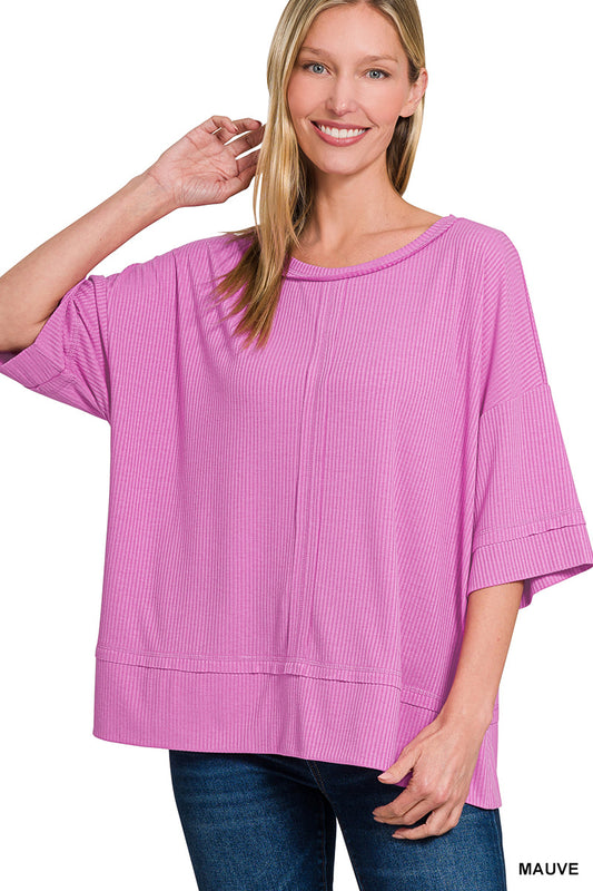 Zenana boat neck ribbed top mauve