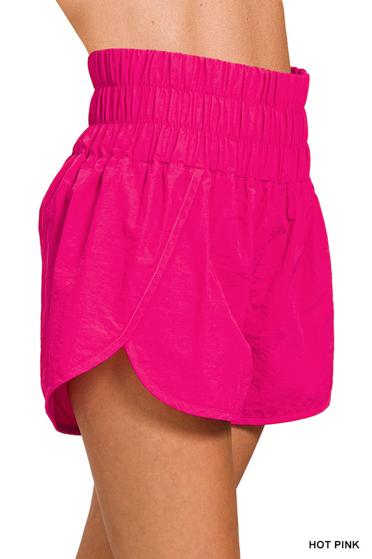 Windbreaker smocked running shorts hot pink