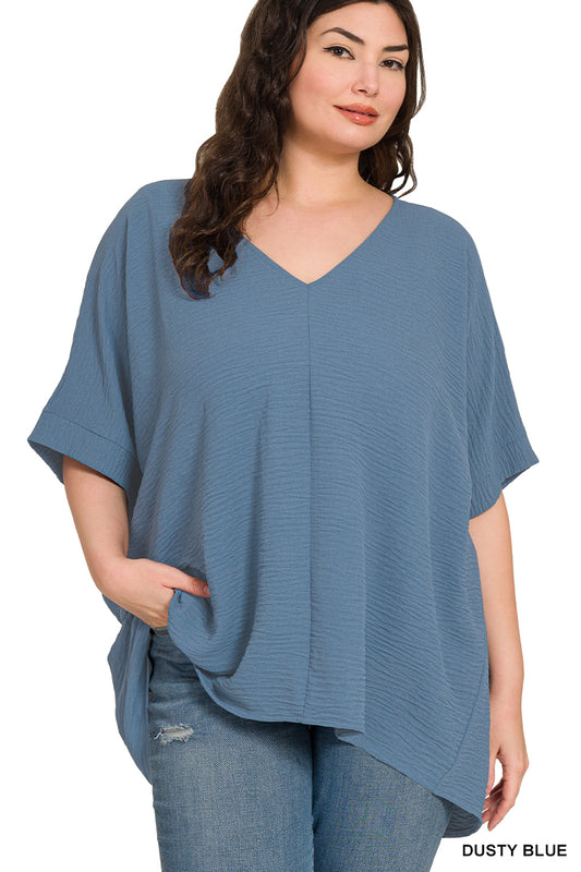 Plus airflow v neck top dusty blue
