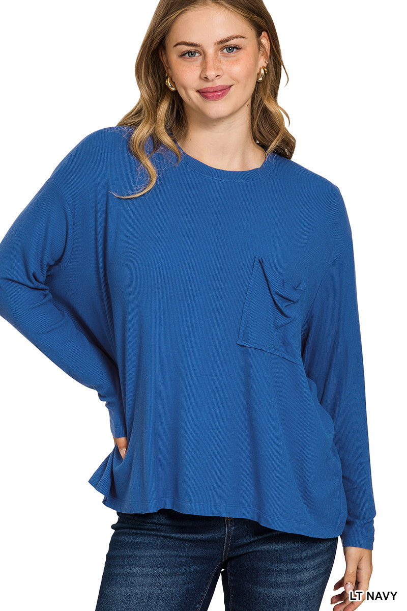 Ribbed span dolman top-navy