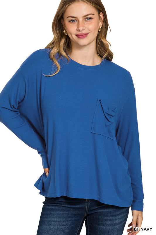 Ribbed span dolman top-navy
