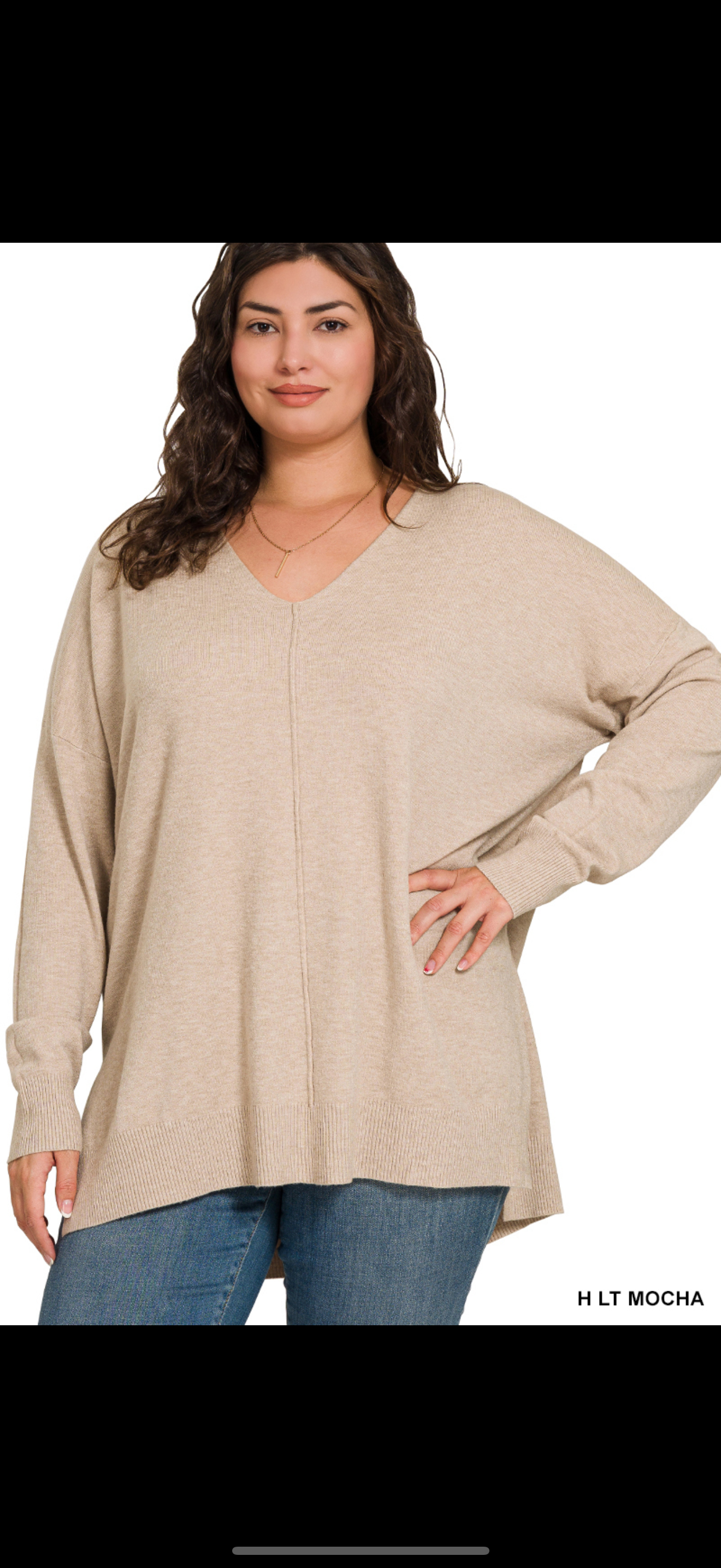 Plus hi-low v-neck sweater-lt cream