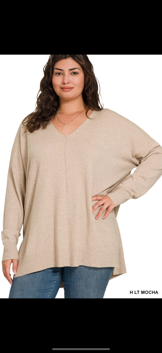 Plus hi-low v-neck sweater-lt cream