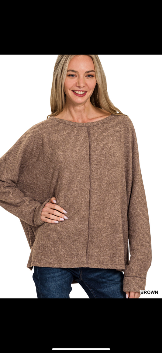 Ribbed center seam long sleeve top top
