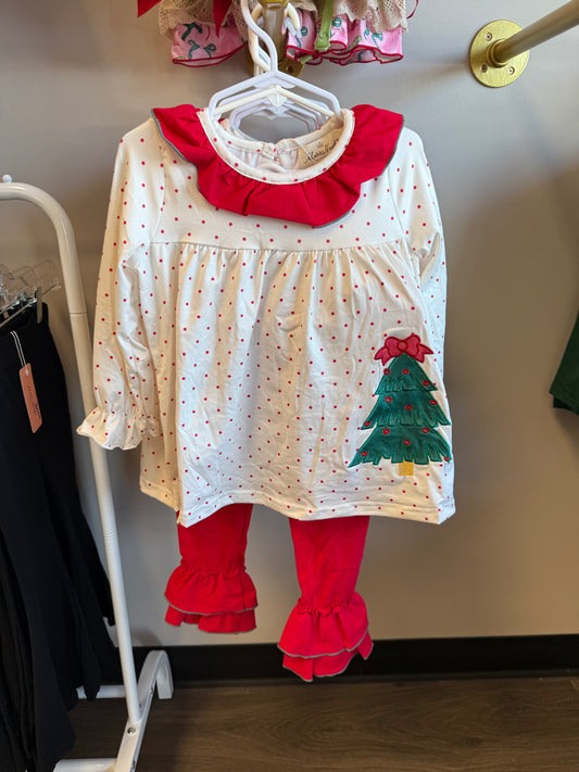Girls red dot Christmas tree outfit
