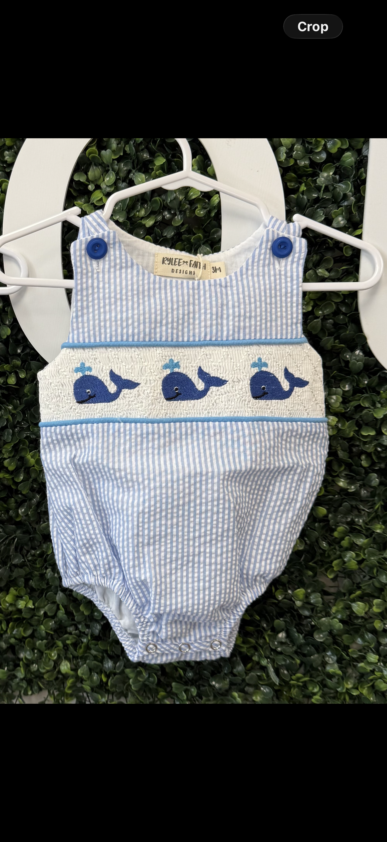 Rylee Faith blue whale seersucker bubble